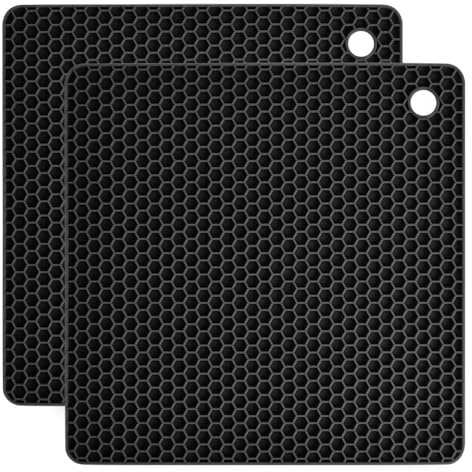 Flintronic 2 Piezas Salvamanteles de Silicona, Sostenedor de Pote de Silicona Estera Antideslizante, Resistente al Calor, para Aislamiento, Asar, Hornear - Plaza, Negro