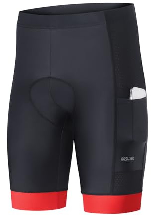 ARSUXEO 4D vadderade cykelshorts för män, cykelshorts med telefonfickor, cykelshorts, Röd, XXL