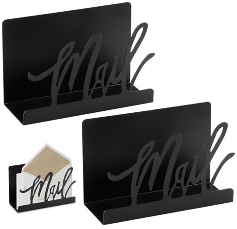 2 Pièces Porte-Courrier Porte-Lettre en Métal, Porte Lettre Corbeille à Courri Porte-Lettres en Métal Porte-Lettres Noir avec Ouvre-Lettre étagère de Classeur pour la Maison, Le Bureau, L'école
