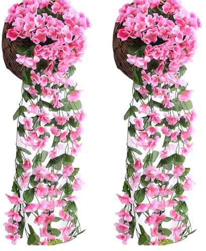 KiKiHong Fiori Pendenti Artificiali,2 Pezzi Rosa Fiori Finti Cadenti da Esterno,Piante Finte Appese per Esterno/Interno, Decorazione