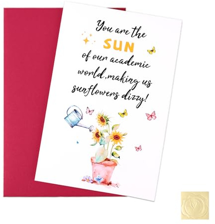 Gosknor Tarjeta de Agradecimiento Divertida con Sobre, 20,3 x 13,5 cm Ideal Como Regalo Graduación Jubilación para Maestros Mentores Instructores y Profesores (Estampado de Girasol)