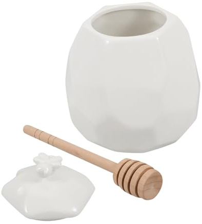 ZUNOXAZ Tarro De Miel De Cerámica Con Cucharón y Tapa, Recipiente Para Almacenar Miel Con Boca Ancha, Dispensador Retro Para Cocina y Mesa, Juego De 1 Unidad