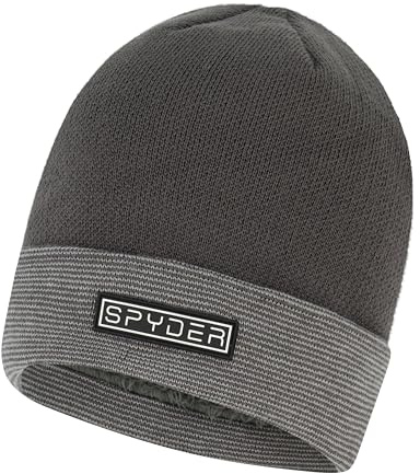 Spyder Mens Fur Lined Rib Knit Cuff Beanie, Charcoal, One Size