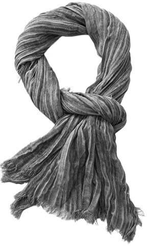 IRGVJIFR Écharpe en Coton et Lin Écharpe en coton et lin froissée for homme femme, douce chaude, pashmina, à pompon court, accessoires masculins, châles(Grey)