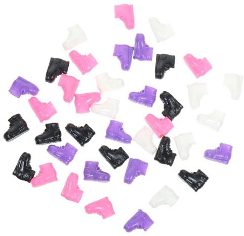 Hohopeti 20pcs Miniature Doll Shoes Plastic Flat Boots Pink White Purple Black for Dollhouse Decor and Reborn Dolls Accessories