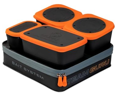 Guru - Team Bait System - 12L EVA Bait Storage Box with Tinted Water-Resistant Lid, 5 Ventilated Bait Boxes, Reinforced Carry Handle, Zip Pullers, Durable All-Weather Fishing Bait Organiser