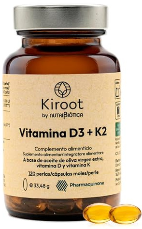 Kiroot Vitamina D3 + K2 4000 UI | 120 Perlas - 4 Meses | Apoyo a Huesos, Músculos, Sistema Inmunitario y Coagulación Normal | MK-7 Pharmaquinone® | Sin Gluten Sin Lactosa