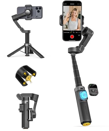 AOCHUAN Estabilizador de cardán para iPhone con reconocimiento Facia, estabilizador para Smartphone con Apertura de trípode con un Solo Clic, Control Remoto y Varilla de extensión de 50 cm, Smart X3
