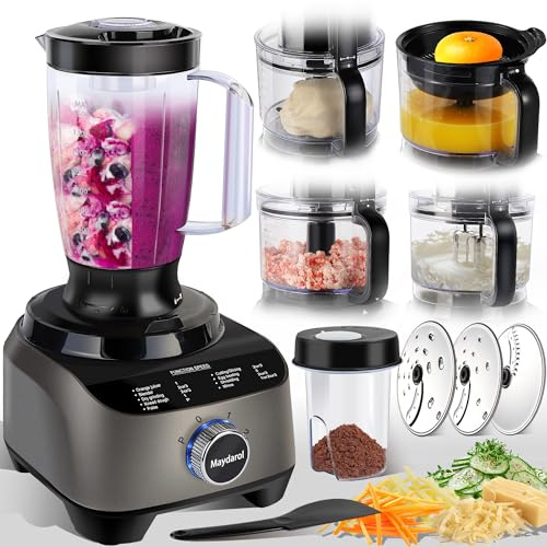 11 in 1 Food Processor Blender Combo,51oz Juice Blender, large Chute 14cup Food Processor,blenders kitchen for Chopping/Mixing/Mincing/Slicing/Shredding/Purees & Dough, safety lock 600W