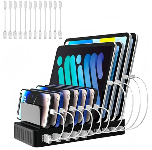 100W USB C Charging Station for Multiple Devices - 10 Port USB Charging Hub & Phone Docking Station, Multi Charger Station w/Dividers for iPhone/iPad Charging Station, Tablet, Galaxy