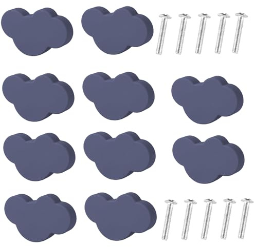 Vistnale Boutons de porte de placard | Boutons tiroir pour enfants, armoire dessin animé en forme nuage avec vis, 10 pièces, poignées meubles souples, poignées placard, décoration pour chambre