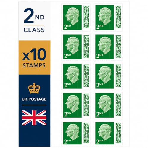 10 Pack 2nd Class Stamps for UK Letter – Self Adhesive Barcoded Postage Stamps – Everyday Mailing Stamps for Letters, Cards, Documents & Home Office Use