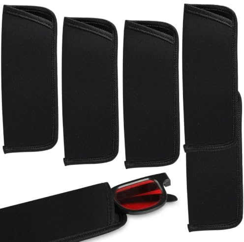 Lahkvor 6 Piezas Funda para Gafas Negra Suave - Estuche de Almacenamiento Portátil de Cuero, Bolsa Plana de Protección para Gafas de Sol y Lectura, Accesorio Antirrayas para Hombre y Mujer