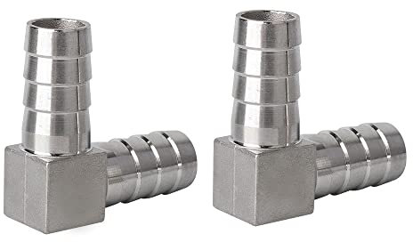 Metalwork 304 Stainless Steel Hose Barb Fitting 90 Degree L Right Angle Elbow Barbed, 3/4 Barbed x 3/4 Barbed, Pack of 2