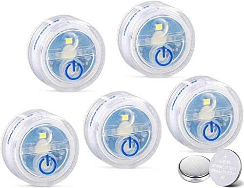 LUXPRO Waterproof Micro LED Puck Lights - 5 Pack Tap Lights Battery Powered - Adhesive Lighting Ideal for Under Cabinets, in Tackle Boxes, or on Bookcases