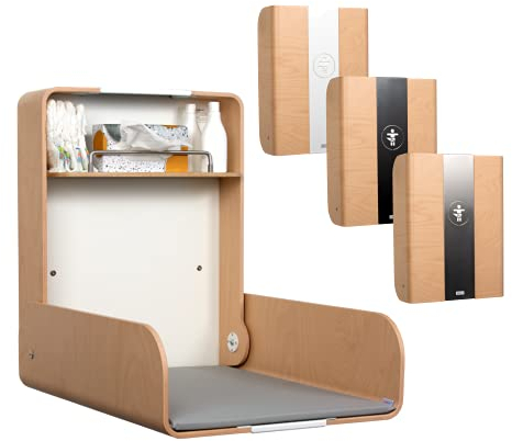 KAWAmidi beech | timkid Wickeltisch | TÜV-geprüft | klappbarer & platzsparender Wandwickeltisch | inkl. grauer Wickelmatte | Ideal für den öffentlichen & privaten Bereich | Made in Germany