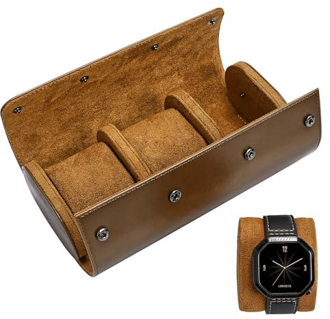 VILLCASE Boîte à Bijoux 3 Fentes Montre Organisateur Et Rangement Boîte à Bijoux 3 Fentes Montres Accessoire Cadeau Marron