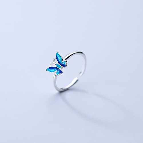 Anello Regolabile,S925 Sterling Silver Farfalla Blu Anello Anelli Regolabili Minimalista Anello Aperto Argento Thumb Ring Eternity Ring Fascino Di Nozze Gioielli Regali Per Uomini Ragazze Signore