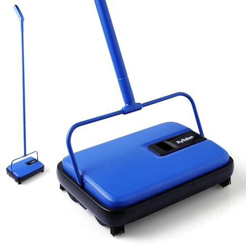 Eyliden Barredora de alfombras, tamaño mini, ligera, sin ruido, no eléctrica, fácil barrido manual solo para limpieza de alfombras (azul)