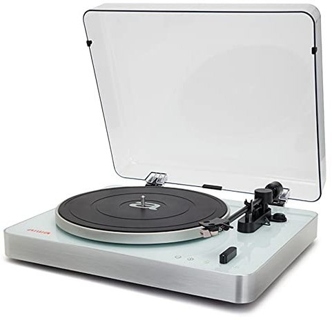 Aiwa APX-790BT/WH: Bluetooth-Plattenspieler mit Riemenübertragung und Acryl-Staubschutzkappe, 2 Geschwindigkeiten 33/45 U/min, magnetische Aluminiumkapsel, ausgewogener Arm. Farbe: Weiß