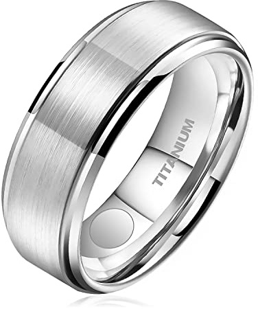 JEROOT Anello Magnetico In Titanio, Anelli Magnetic da Uomo Donna Argento, Linfatico della Salute Antistress per Terapia Dolorosa, Larga 8mm Magnetoterapia 12