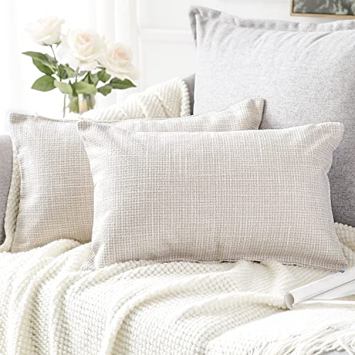 Artscope 2er Set Kissenbezug Einfarbig Wurfkissenbezug Leinen Kissenbezüge Moderne Dekokissen Kissenhülle Set Kissen Fall für Sofa Schlafzimmer Zuhause Dekor 40x60 cm Beige