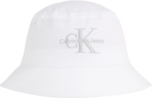 Calvin Klein Jeans Damen Fischerhut Monogram Bucket Hat, Weiß (White/Silver Logo), Einheitsgröße