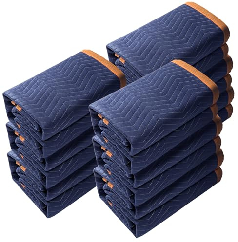 VEVOR Mantas para Mudanzas de Muebles 2032x1829 mm Mantas de Protección de Embalaje Resistentes 12 Piezas Tela no Tejida 65 libras/dz para Proteger Muebles, Pisos, Electrodomésticos, Azul/Naranja