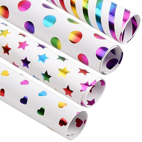 4 Hojas de Papel de Regalo de Colores para Infantil el Primer Día de Escuela, Cumpleaños, Boda, Navidad, Día de Los Niños, Día de San Valentín, Día de La Madre (27in × 19in)