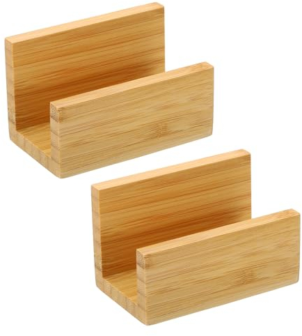 PATIKIL Visitenkartenhalter für den Schreibtisch, 2 Stück Bambus Holz Visitenkartenhalter, Holz Kartenständer Organizer für Büroausstellung, Braun