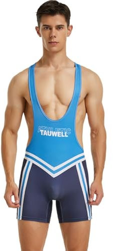 Wayonge Herren Wrestling Singlet Athletic Leotard for Active Wrestling or Workout Jumpsuits Men's Sleeveless Sport Bodysuit, Tw- 9704-Blau, X-Large