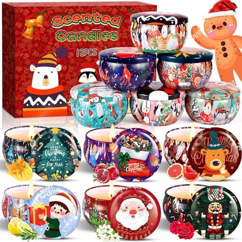 MTINRNI Candele Profumate Natalizie,12 Set Regalo di Candele Profumate,Naturale Candele di Soia,Decora il Natale Compleanno La Festa Nuziale,Regalo per Mamma Candele Set.(12)