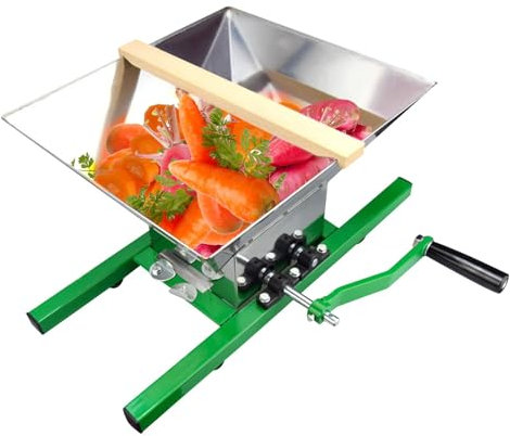 Manuelle Obstmühle, Obstpresse aus Edelstahl – Obstzerkleinerer mit großem Trichter von 7 Litern für Familientreffen, selbstgemachten Obstwein, Obstläden