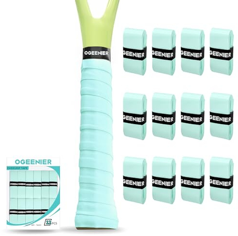 OGEENIER Tennis Racket Grip Tape, 12 Pack, Absorbent and Anti-Slip Tennis Overgrip, Precut Soft Pickleball Paddle/Badminton Wrap Grips Tape