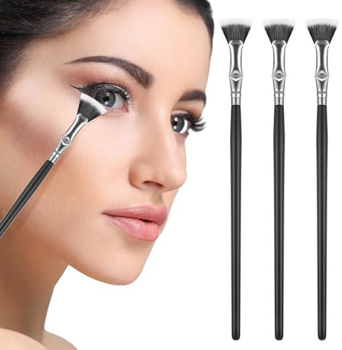 3 Stück Lidschattenpinsel, Schwarz Sektor Augenpinsel, Abkantwinkel Make Up Pinsel, Fächerpinsel Kosmetik zum Auftragen von Gelpuder, flüssiger Creme