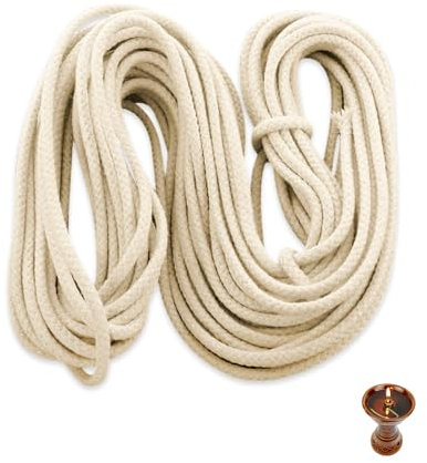 YZROHYI Docht Baumwolle 10mX3mm,Kerzendochte für Dicke Kerzen,Lampendocht Rund,Spiritusbrenner Docht Gartenfackel,Docht für Petroleumlampen,Docht Geflochtene,Glasfaserdocht für Handgefertigte