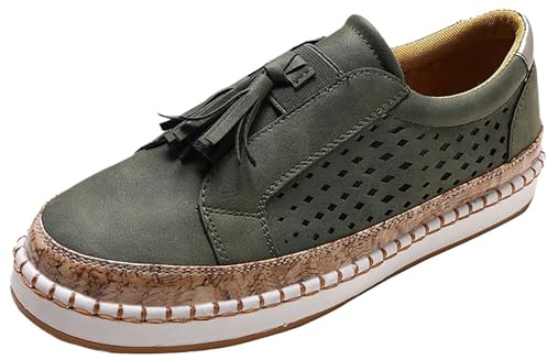 Sneakers da donna in tessuto, scarpe basse, slipon, per il tempo libero, leggere, traspiranti, scarpe da ginnastica basse, comode per attività all'aperto, casual, eleganti, verde, 37 EU