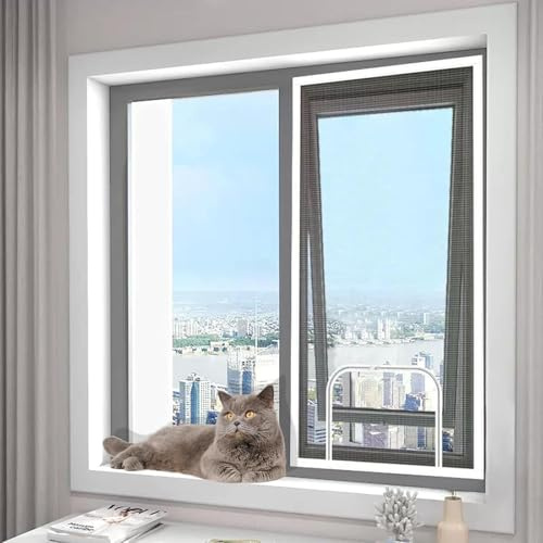 Custom Size Cat Safety Net Window Screen for Cats, Self-Adhesive Netting Anti-Mosquito Insect, Window Mesh with Zipper, Window Protection Net for Cat