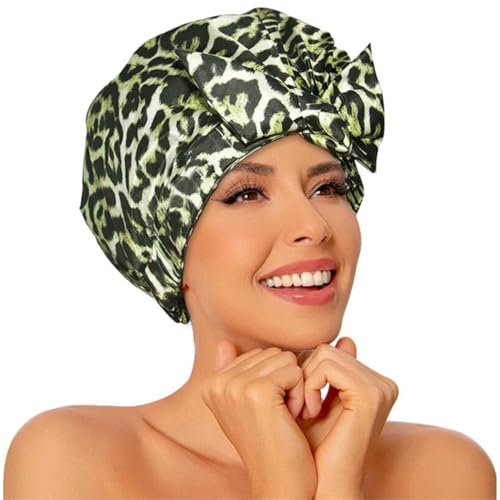 KEYRI 1 PCS Bonnet de Douche pour Cheveux Longs Mode Bonnet Douche Luxe Taille Unique Imperméable Chapeaux de Sauna Durable Fashion Shower Cap pour Femmes et Filles (Léopard)