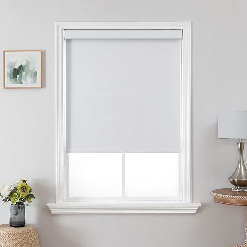 Joydeco 100% Blackout Roller Shades Cordless Blinds for Windows, Free-Stop Shades, UV Protection, Natural Woven Blinds for Home and Office, Light-Proof Aluminum Cover (White, 48 W x 75 H)