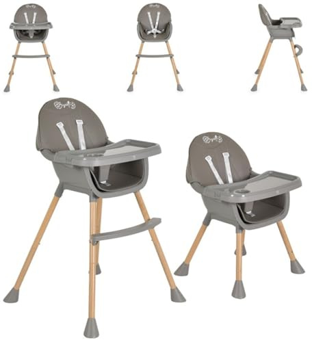 Moni, seggiolone Biscotti 2 in 1 Seggiolone Piedini antiscivolo Doppio vassoio, colori:grigio