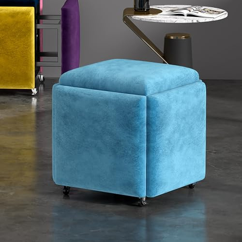 Cubo Di Seduta 5 In 1 Con Ruote Girevoli – Sgabello Ottomano Impilabile In Similpelle O Velluto (35x35x35 Cm O 45x45x45 Cm)(Velvet1,35x35cm(14x14))