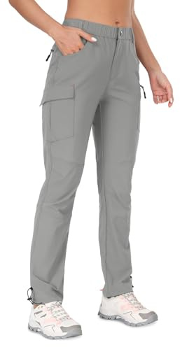 GymBrave Women's Hiking Cargo Pants Quick Dry Outdoor Camping Capris Water Resistant UPF 50 with Zipper Pockets Light Grey Pants S