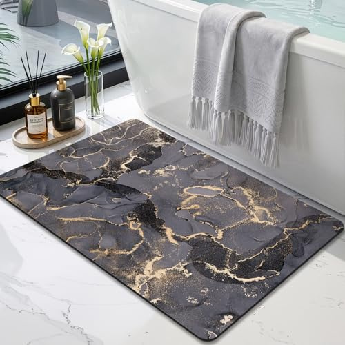 DEXI Halkfri Badmatta 50 x 80 cm, Vattenabsorberande Diatomit Badrumsmatta, Snabbtorkande Duschmatta för Badrum Dusch Badkar, Mörkgrå