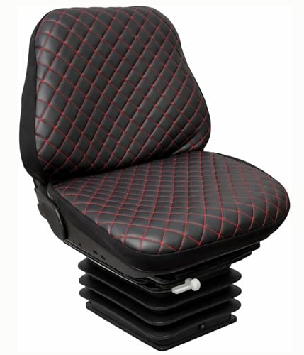 Susy Shop Funda de asiento universal para tractor, de piel sintética acolchada con costuras reforzadas, color negro con costuras rojas, apta para vehículos agrícolas.