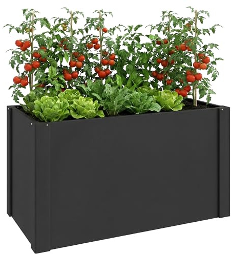Outsunny Bancal de acero galvanizado de 102 x 52 x 55 cm con guantes, suelo abierto, resistente a la intemperie, jardinera para hierbas, jardinera para exteriores, jardín, balcón, color negro