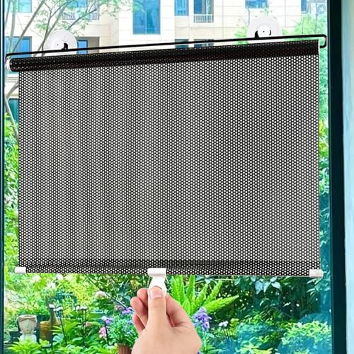 80x124cm Schwarz Sonnenschutz Rollos mit Saugnäpfen Temporäre Jalousien