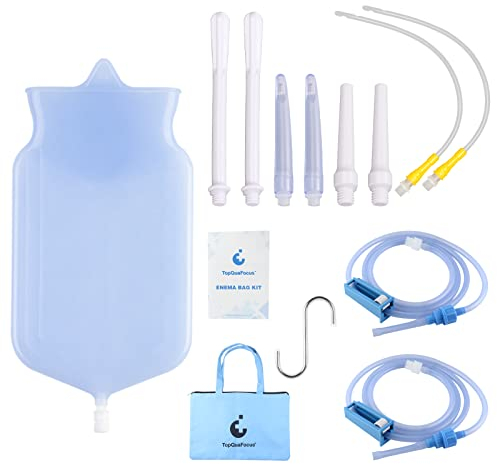 TopQuaFocus Klistierbeutel-Set, 2 l, 6,5 Fuß lang, 2 Sets ersetzen Silikonschläuche mit Flaschenzugventil, wiederverwendbare Klistierbeutel für Männer und Frauen, Darmreinigung