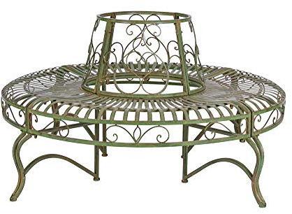 PALAZZO INT Rundbank Baumbank Metall Landhausstil Schmiedeeisen Antik Look Gartenbank Jardin des Papillons nostalgische Sitzbank rund 140 cm