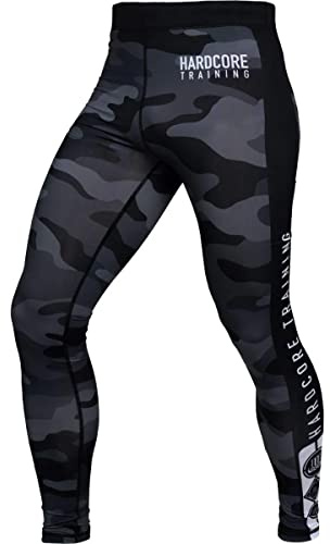 Hardcore Training Men's Compression Pants Kompressionsbyxor Herr Leggings Base Layer Boxing Running Muay Thai MMA No Gi BJJ (DE/NL/SE/PL, Alfa, XS, Regelbunden, Regelbunden, Black/Grey)